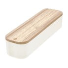 Biały pojemnik z pokrywką z drewna paulownia iDesign Eco, 9x36,5 cm