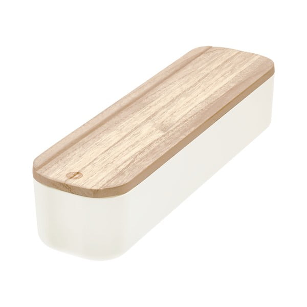 Biały pojemnik z pokrywką z drewna paulownia iDesign Eco, 9x36,5 cm