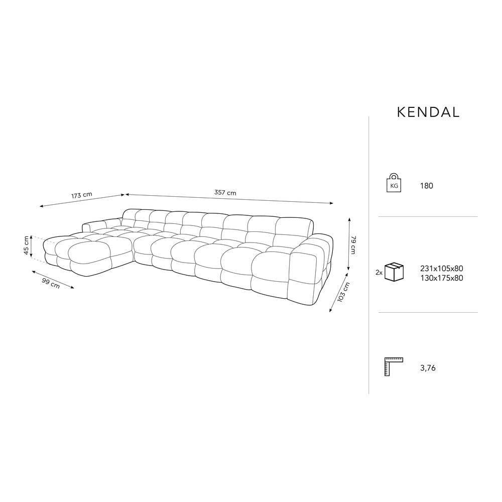 Beżowy aksamitny narożnik (lewostronny) Kendal – Micadoni Home