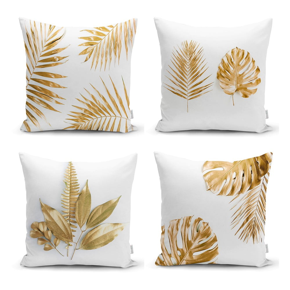 Zestaw 4 poszewek na poduszki Minimalist Cushion Covers Gold Leaves Modern, 45x45 cm