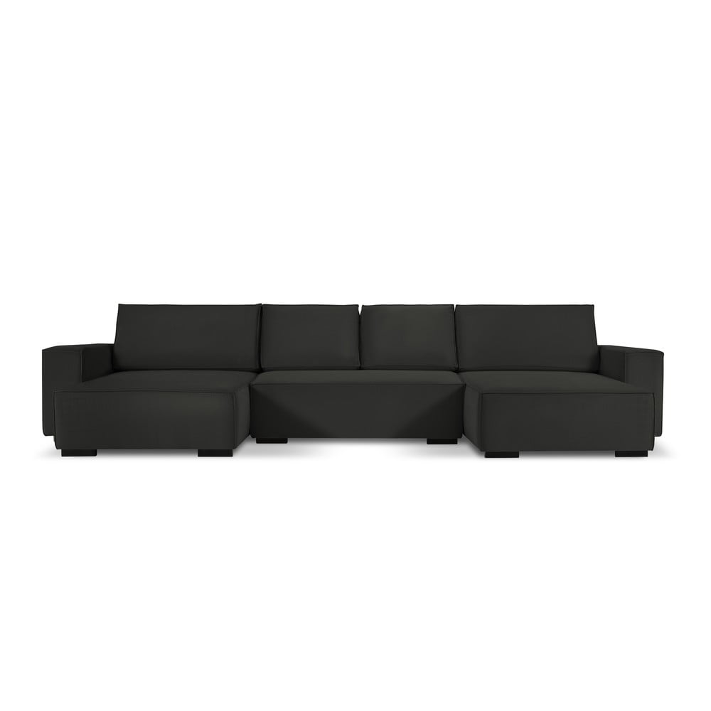 Czarna sztruksowa rozkładana sofa w kształcie "U" Mazzini Sofas Azalea