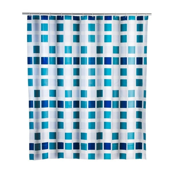 Niebieska zasłona prysznicowa Wenko Mosaic, 180x200 cm