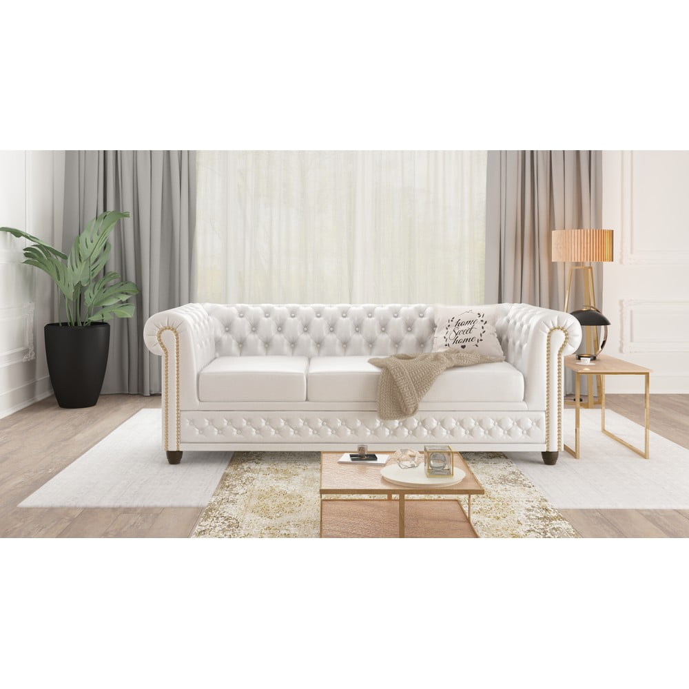 Biała sofa z imitacji skóry 203 cm York – Ropez