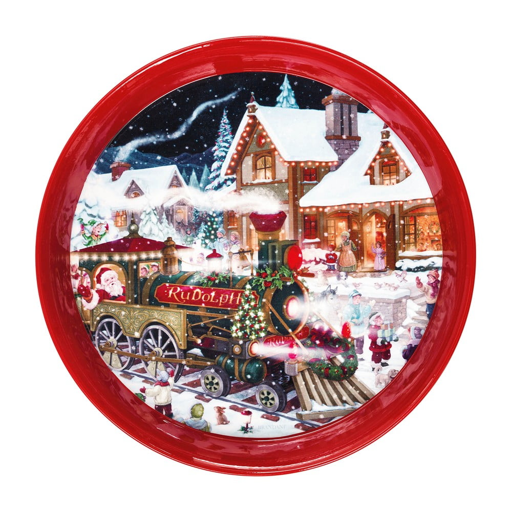 Okrągła czerwona taca ze świątecznym motywem Brandani, ⌀ 38 cm