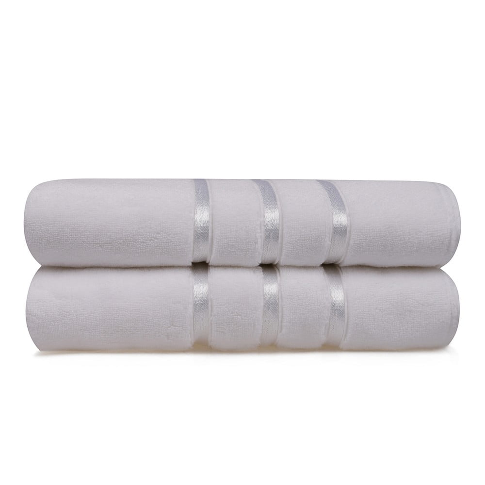 Zestaw 2 białych bawełniany ręczników kąpielowych Hobby Dolce, 70x140 cm