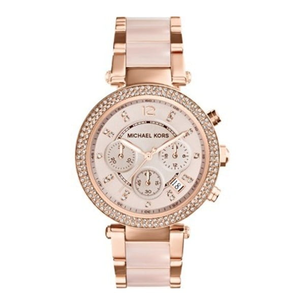 Różowy zegarek damski z elementami w kolorze różowego złota Michael Kors Blush