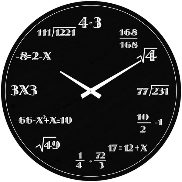 Czarny szklany zegar ścienny Postershop Mathematics, ø 30 cm
