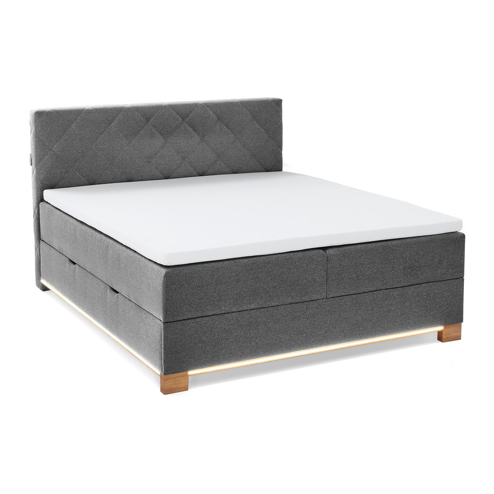 Szare łóżko boxspring ze schowkiem 180x200 cm Messina – Meise Möbel