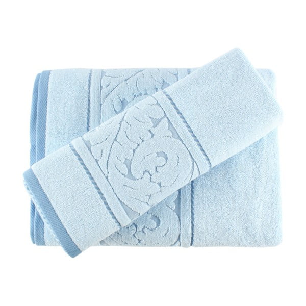Zestaw 2 niebieskich ręczników Sultan