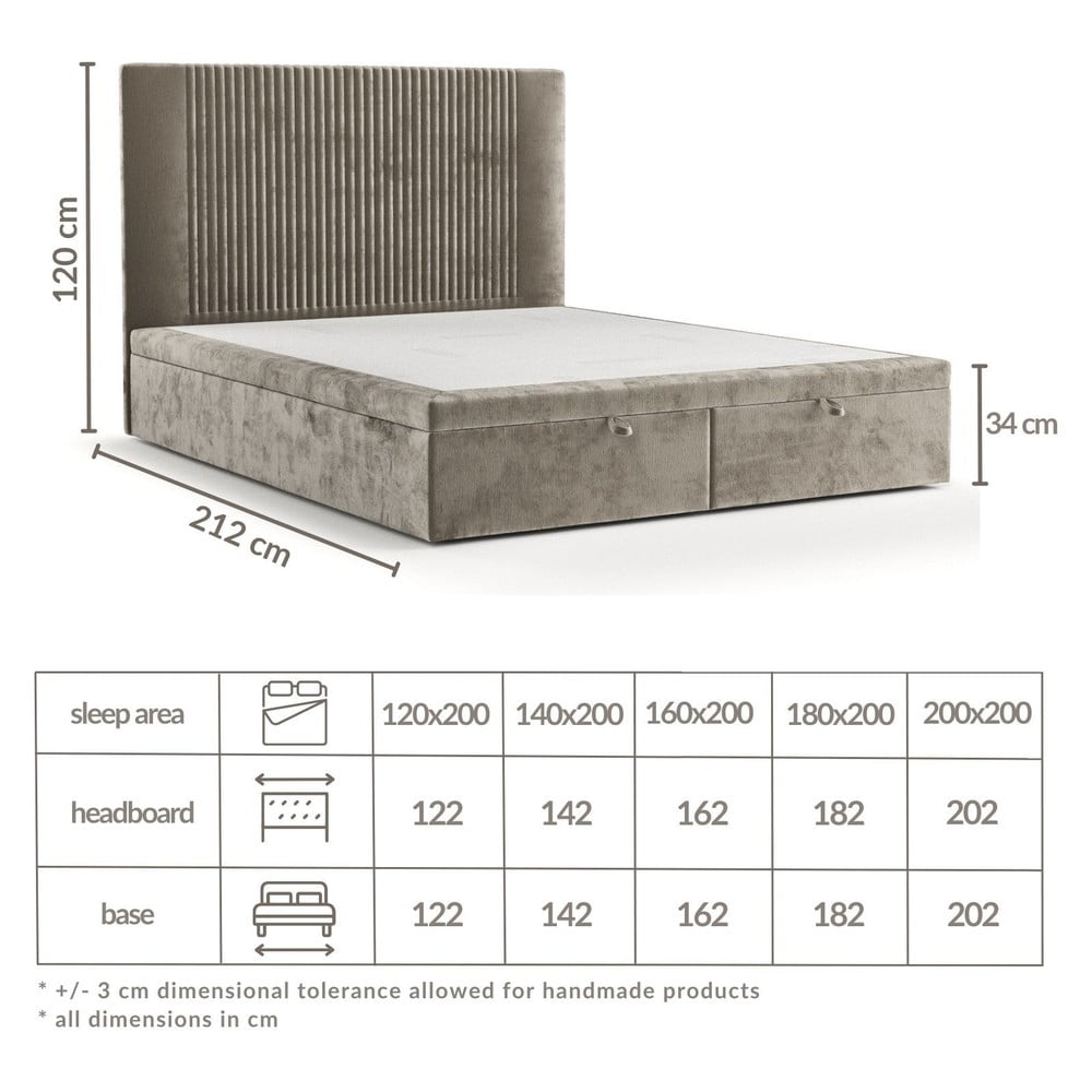 Beżowe tapicerowane łóżko dwuosobowe ze schowkiem 180x200 cm Mavel – Maison de Rêve