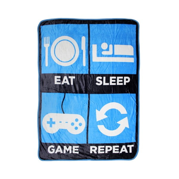 Niebieski koc plażowy Big Mouth Inc. Eat Sleep Game Repeat, 114x152 cm