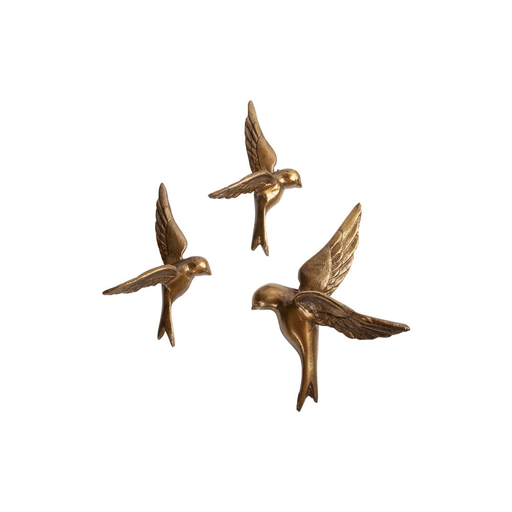 Zestaw 3 dekoracyjnych mosiężnych ptaszków ściennych BePureHome