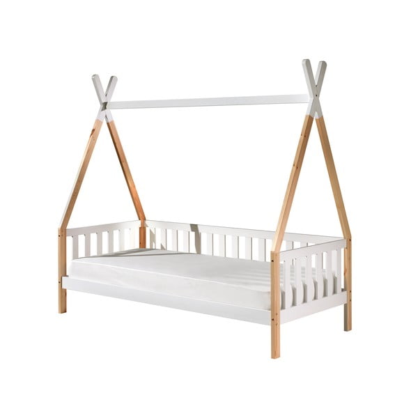 Białe łóżko dziecięce z barierką Vipack Tipi, 90x200 cm