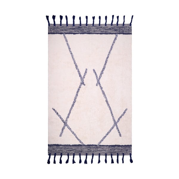 Biało-szary dywan wykonany ręcznie z bawełny Nattiot Shaanti, 110x170 cm