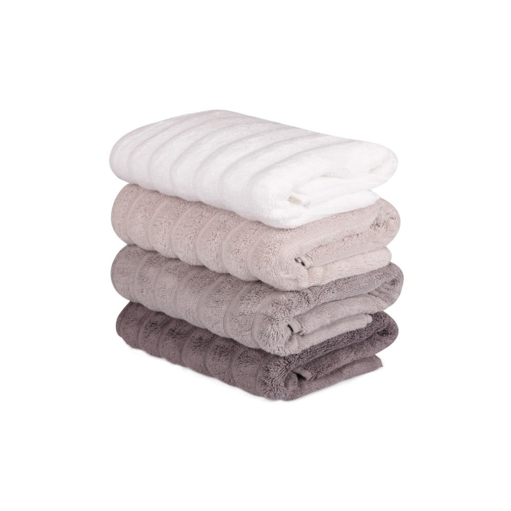 Komplet 4 różowo-białych ręczników bawełnianych Sofia, 50x90 cm