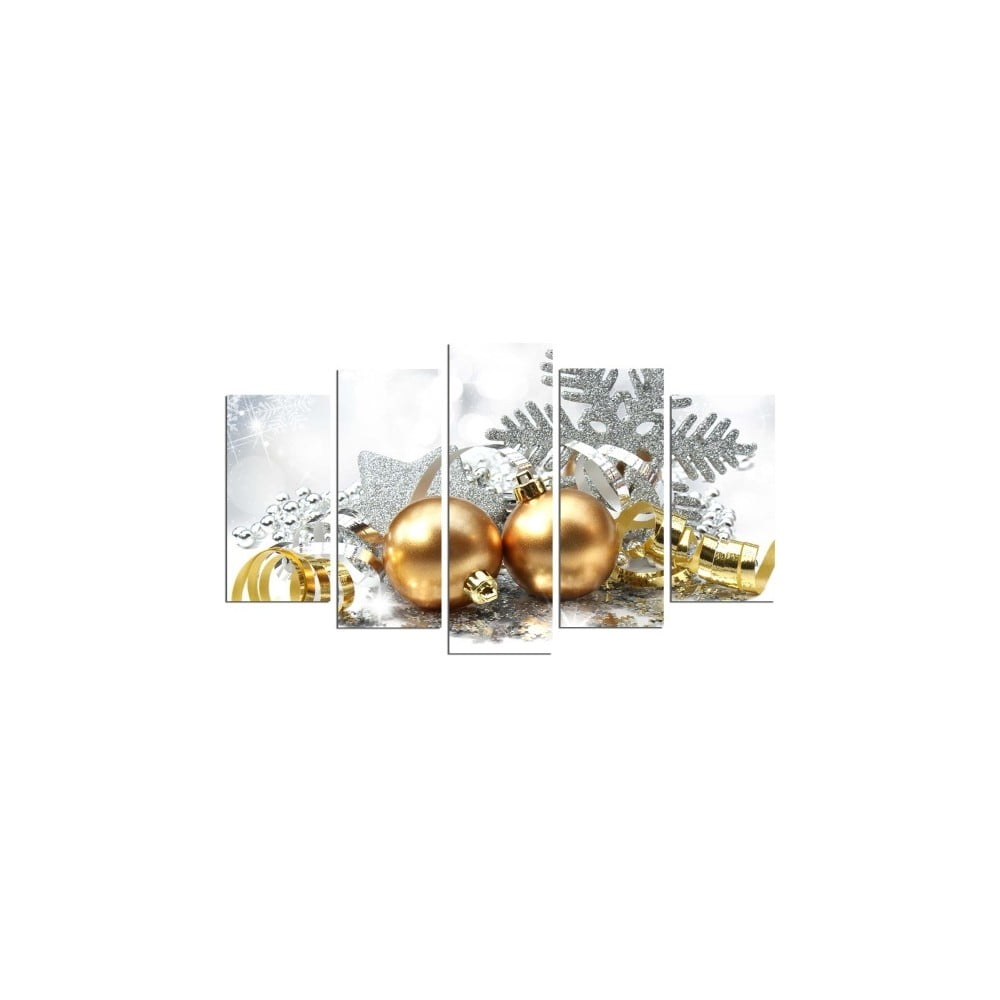 Obraz pięcioczęściowy White And Gold Xmas, 105x60 cm