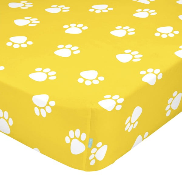 Żółte elastyczne bawełniane prześcieradło Mr. Fox Dogs, 90x200 cm