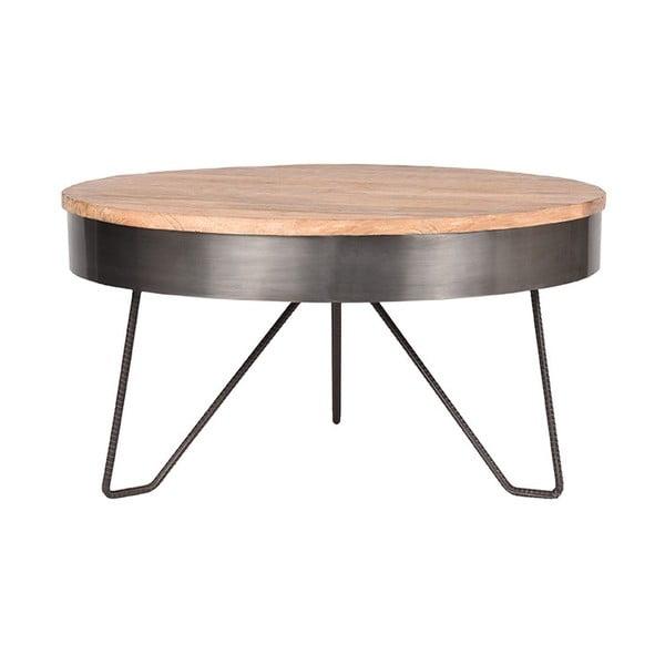 Szary stolik z blatem z drewna mango LABEL51 Saran, ⌀ 80 cm