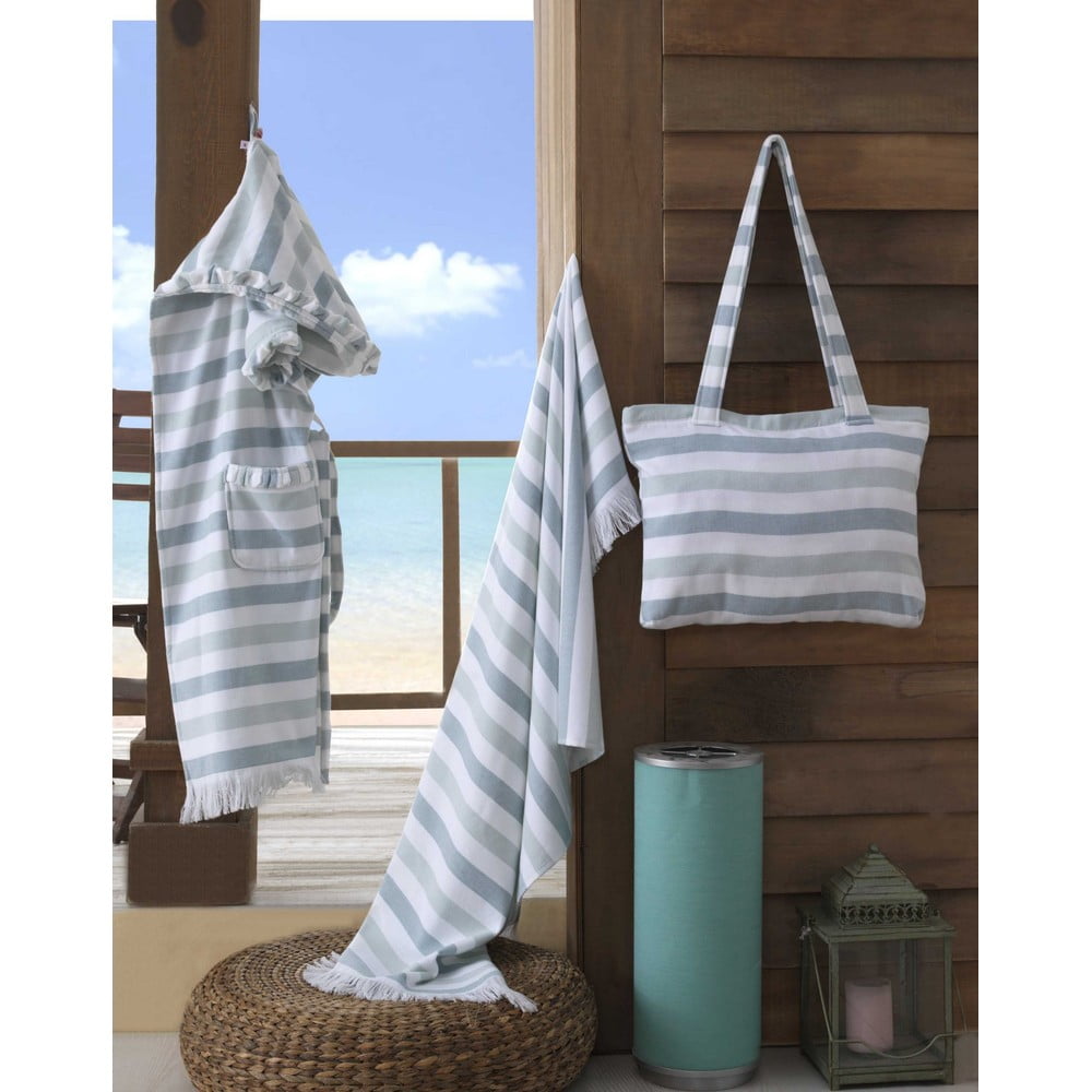 Zielono-biały bawełniany ręcznik plażowy Hobby Stripe, 70x140 cm