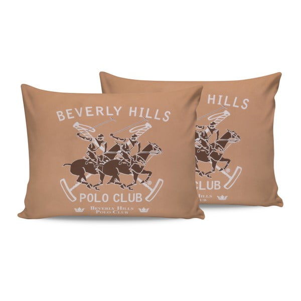 Komplet 2 brązowych bawełnianych poszewek na poduszki Beverly Hills Polo Club Marro, 50x70 cm