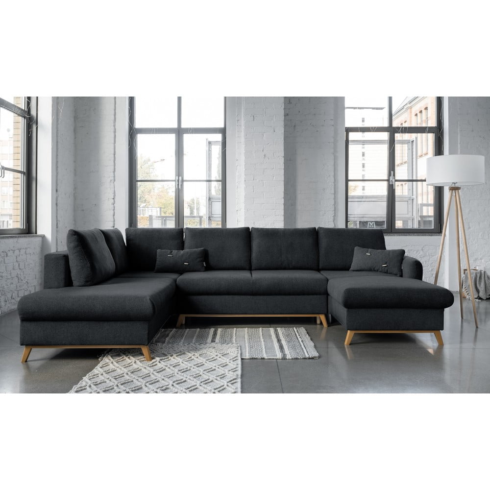 Ciemnoszara rozkładana sofa w kształcie litery "U" Miuform Scandic Lagom, lewostronna