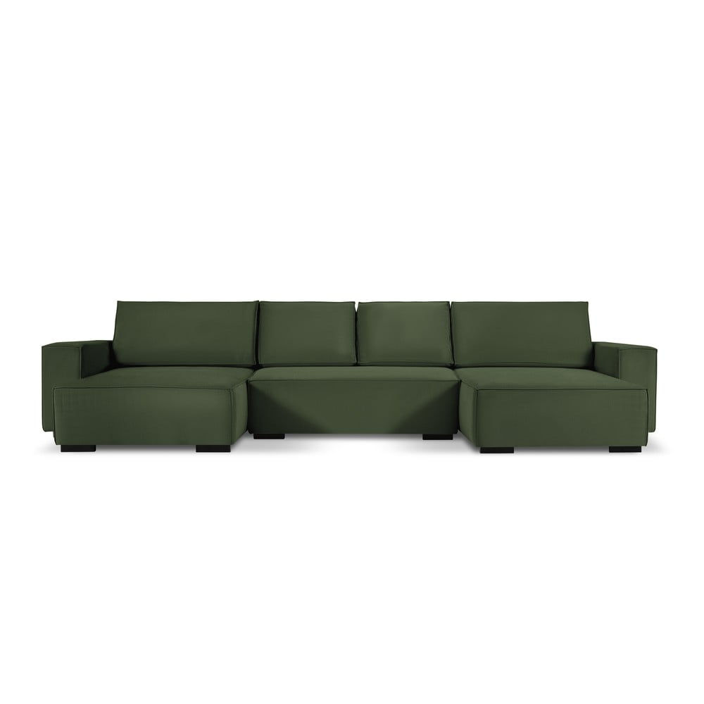 Zielona sztruksowa rozkładana sofa w kształcie "U" Mazzini Sofas Azalea