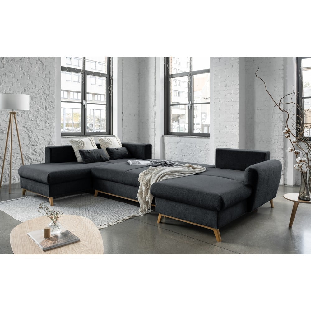 Ciemnoszara rozkładana sofa w kształcie litery "U" Miuform Scandic Lagom, lewostronna