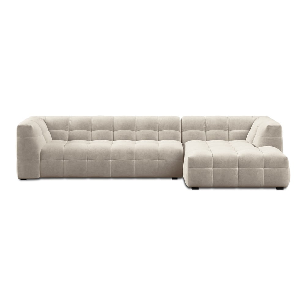 Beżowy aksamitny narożnik Windsor & Co Sofas Vesta, prawostronny