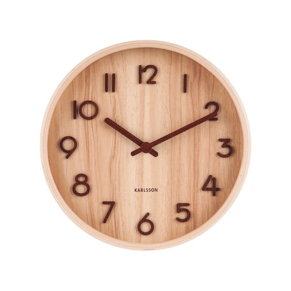 Jasnobrązowy zegar ścienny z drewna lipy Karlsson Pure Small, ø 22 cm