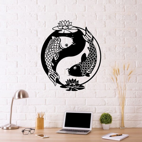 Czarna metalowa dekoracja ścienna Fish Yin Yang, 41 x 49 cm