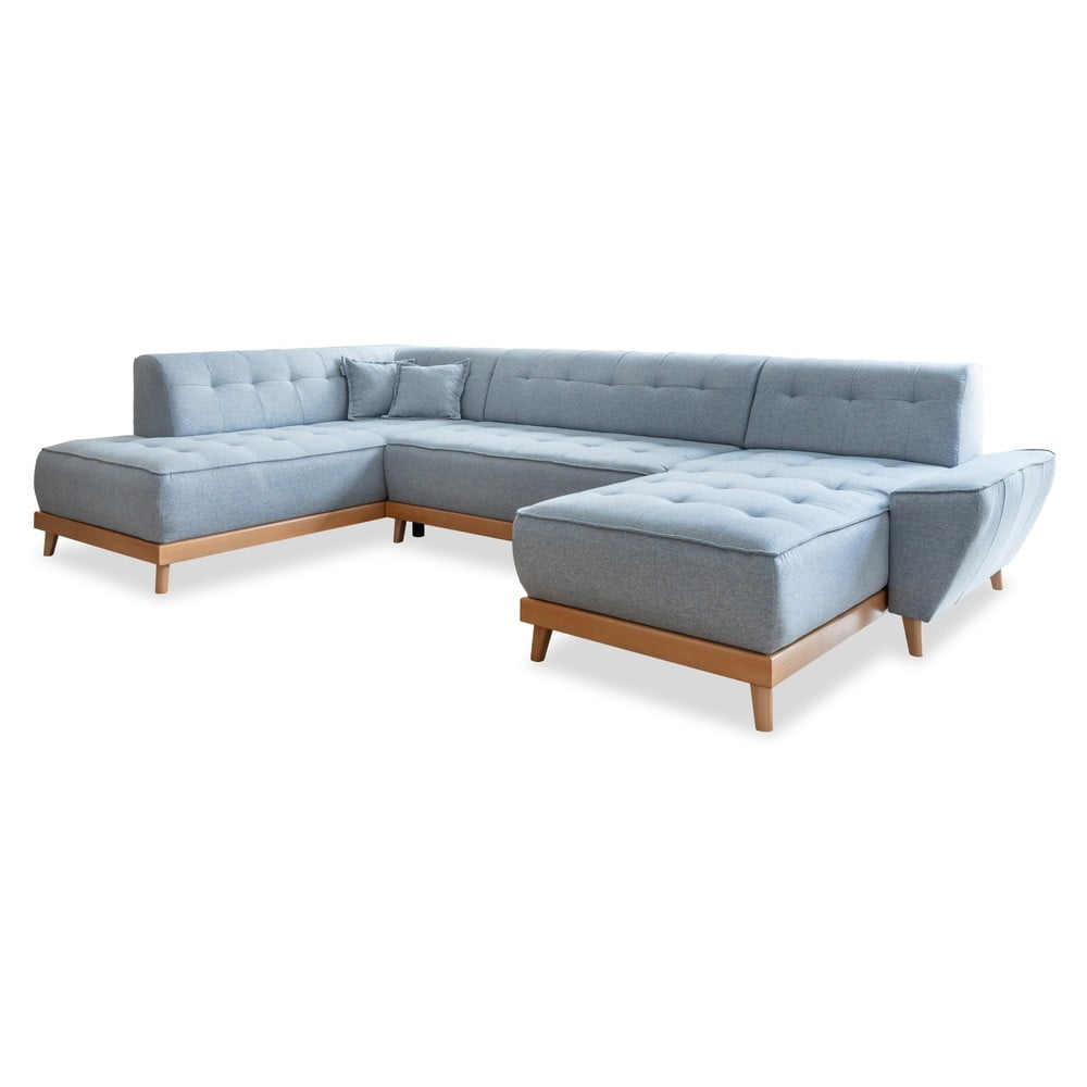 Jasnoniebieska rozkładana sofa w kształcie litery "U" Miuform Dazzling Daisy, lewostronna