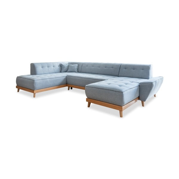 Jasnoniebieska rozkładana sofa w kształcie litery "U" Miuform Dazzling Daisy, lewostronna