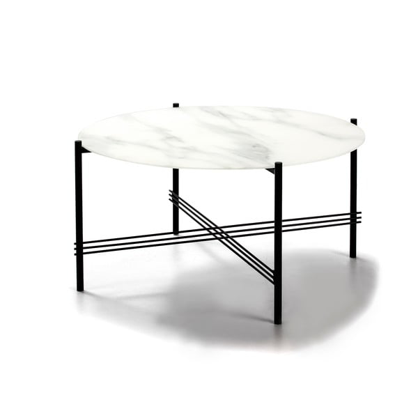 Biało-czarny stolik ze szklanym blatem w dekorze marmuru Marckeric, ø 84 cm