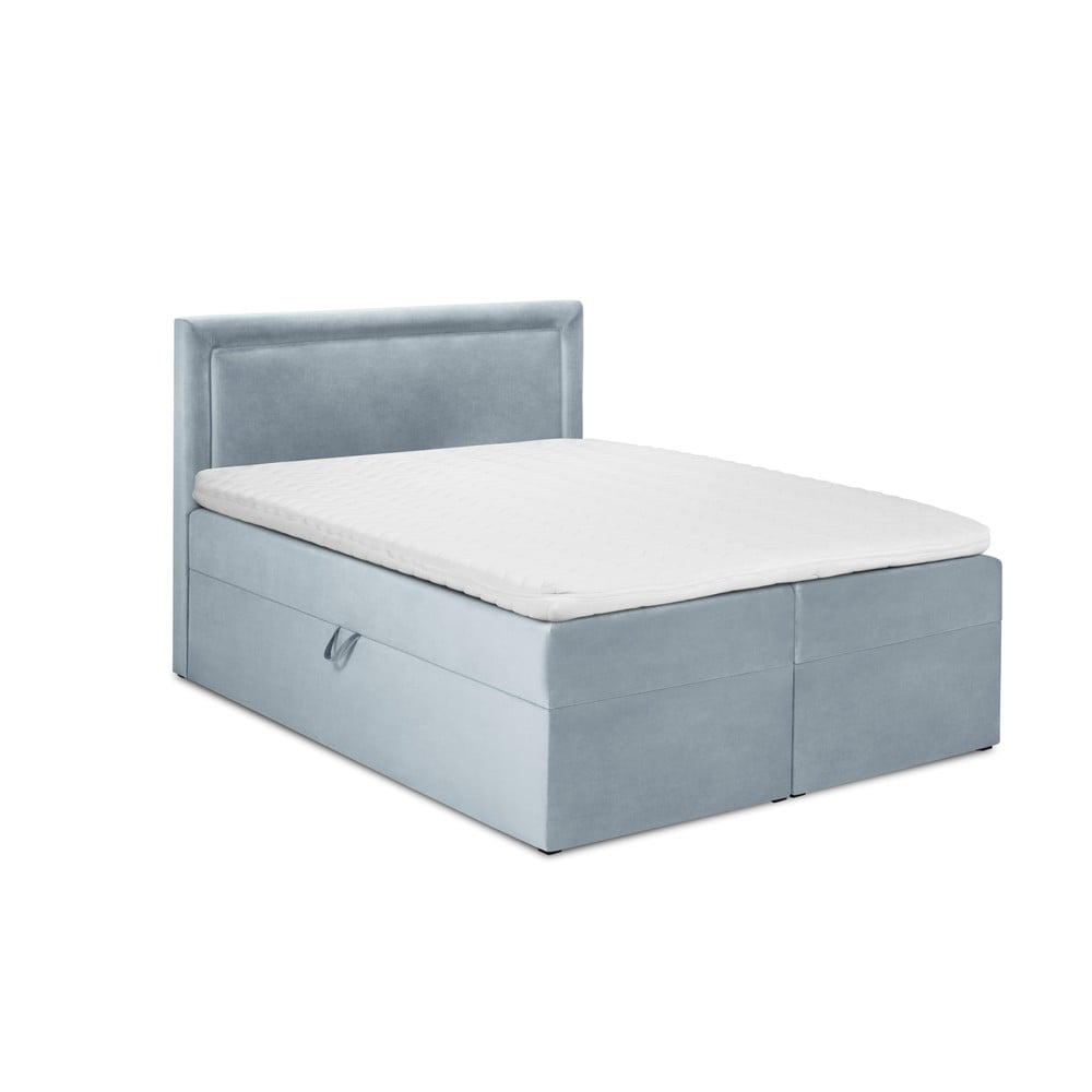 Jasnoniebieskie aksamitne łóżko 2-osobowe Mazzini Beds Yucca, 160x200 cm