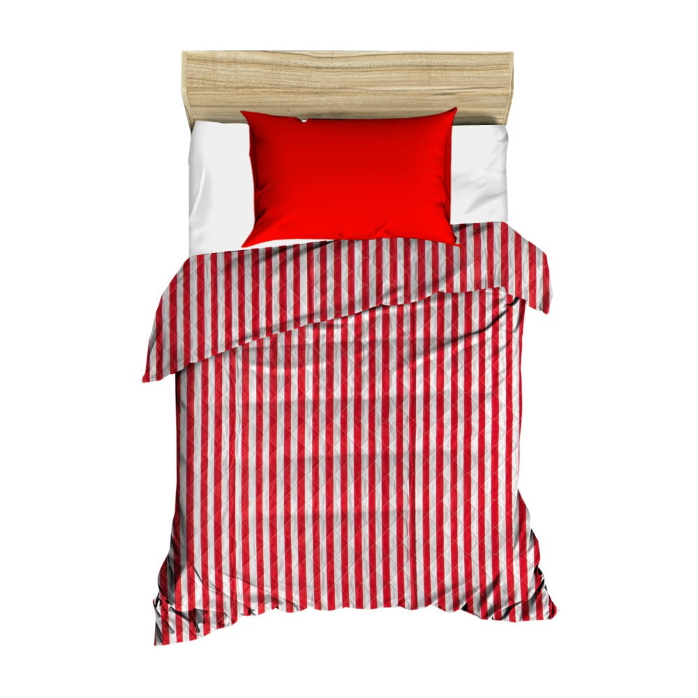 Czerwono-biała pasiasta pikowana narzuta na łóżko Cihan Bilisim Tekstil Stripes, 160x230 cm