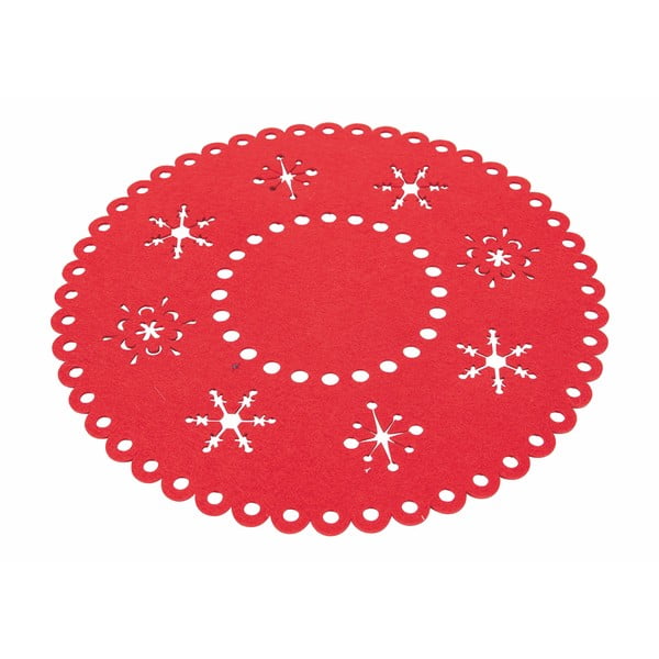 Zestaw 6 czerwonych filcowych świątecznych mat stołowych Villa d'Este Ornaments, ø 38 cm