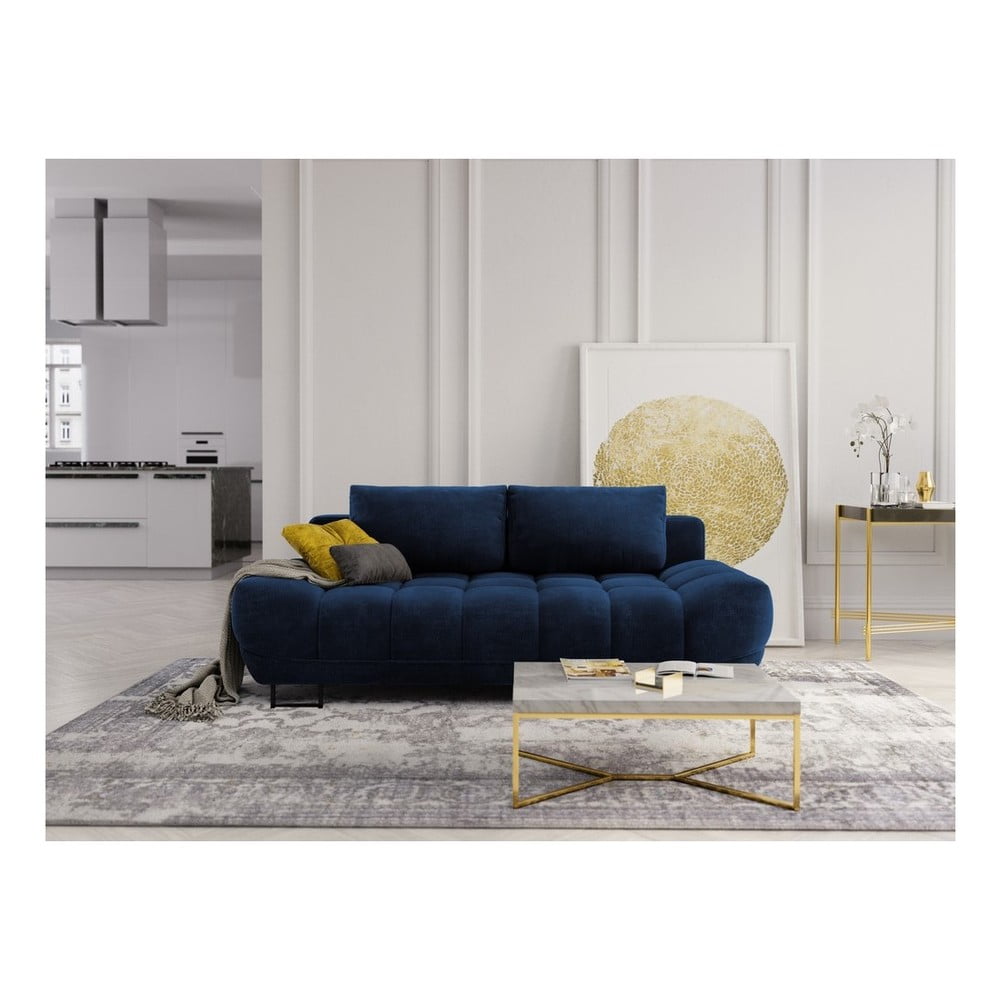 Granatowa 3-osobowa sofa rozkładana z aksamitnym obiciem Windsor & Co Sofas Cirrus