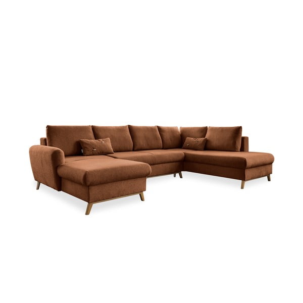 Ceglasta rozkładana sofa w kształcie litery "U" Miuform Scandic Lagom, prawostronna