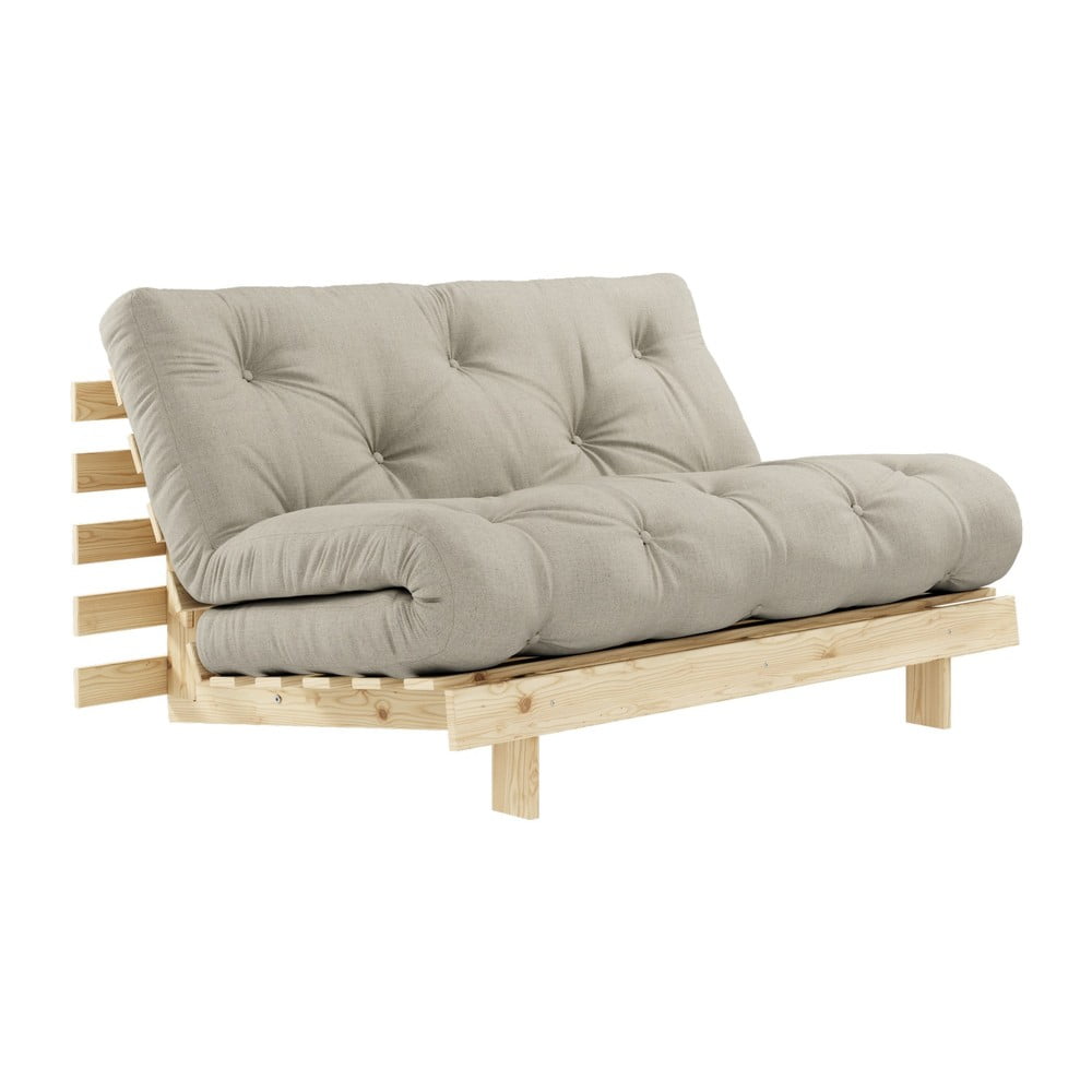 Sofa rozkładana z beżowym lnianym obiciem Karup Design Roots Raw/Linen