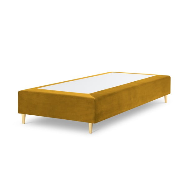 Musztardowe aksamitne łóżko jednoosobowe Milo Casa Lia, 90x200 cm