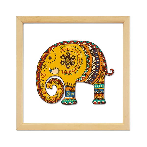 Szklany obraz w drewnianej ramie Vavien Artwork Elephant, 32x32 cm
