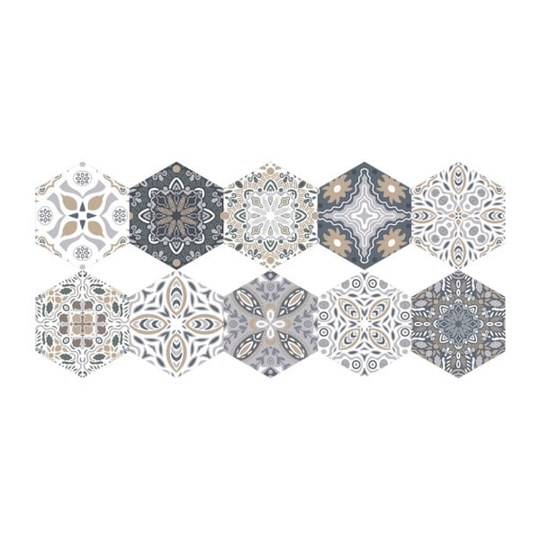 Zestaw 10 naklejek na podłogę Ambiance Floor Stickers Hexagons Emilana, 40x90 cm