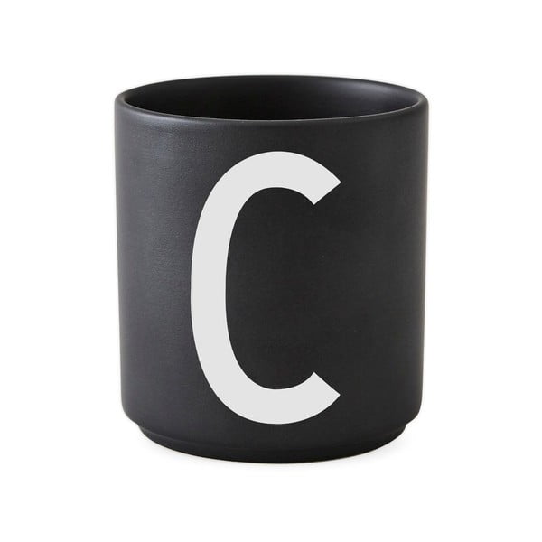 Czarny porcelanowy kubek Design Letters Alphabet C, 250 ml