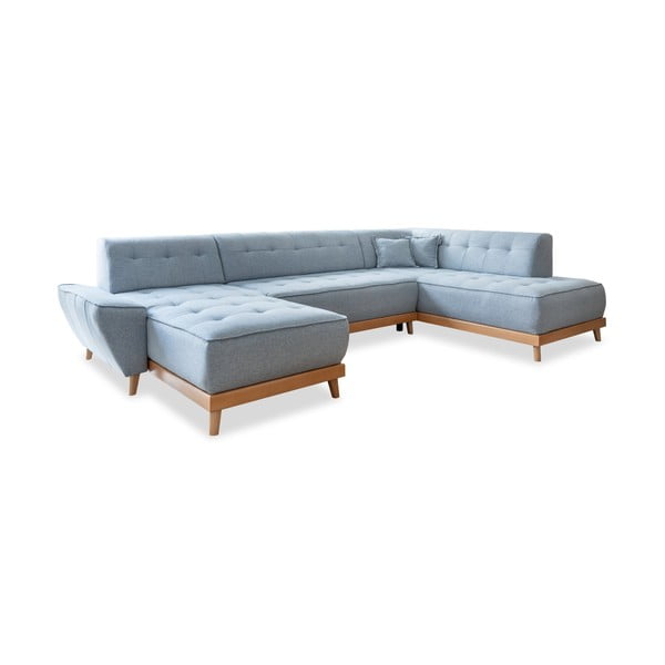 Jasnoniebieska rozkładana sofa w kształcie litery "U" Miuform Dazzling Daisy, prawostronna