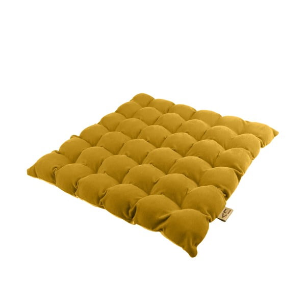 Ciemnożółta poduszka do siedzenia z piłkami do masażu Linda Vrňáková Bubbles, 65x65 cm