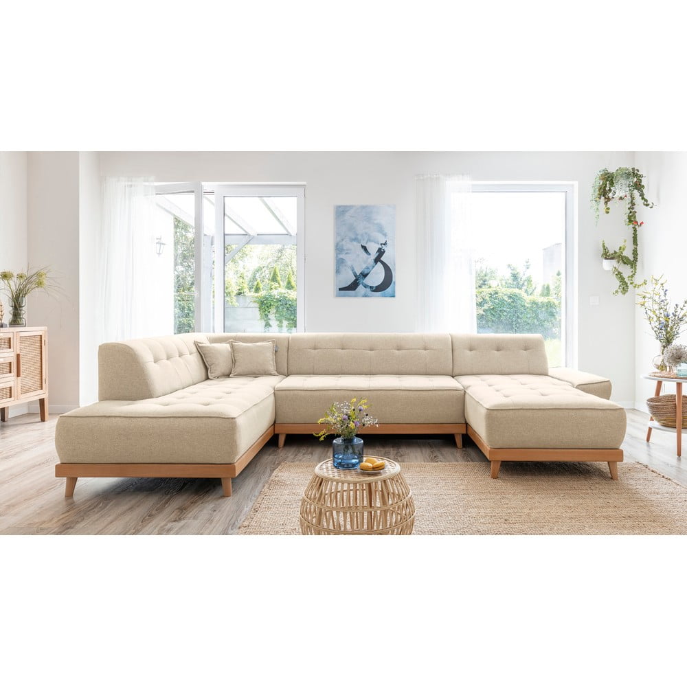 Beżowa rozkładana sofa w kształcie litery "U" Miuform Dazzling Daisy, lewostronna