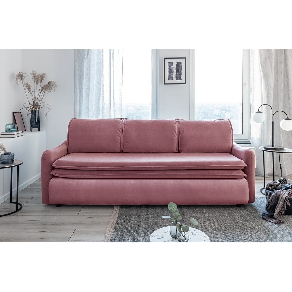 Różowa aksamitna rozkładana sofa Miuform Tender Eddie