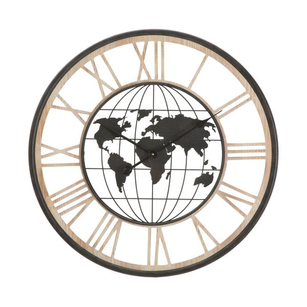 Czarny zegar ścienny Mauro Ferretti World, ø 70 cm