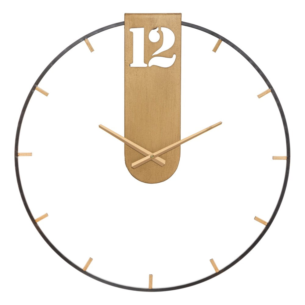 Czarny zegar ścienny z elementami w kolorze złota Mauro Ferretti Goldy, ø 60 cm