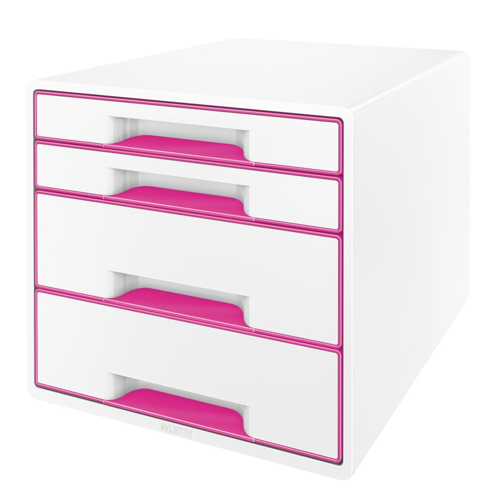 Biało-różowy pojemnik z szufladami Leitz WOW CUBE, 4 szufladki